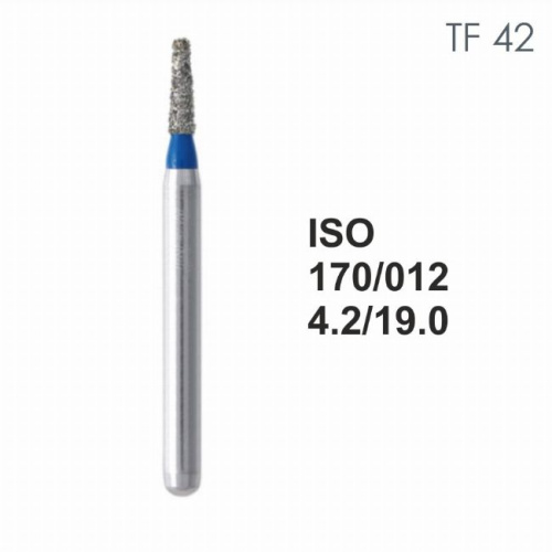 Бор алмазный MANI TF-42 по ISO 170, конус,012х4,2х19,0мм,макс.скорость 300 тыс.об,зерн.S,5шт