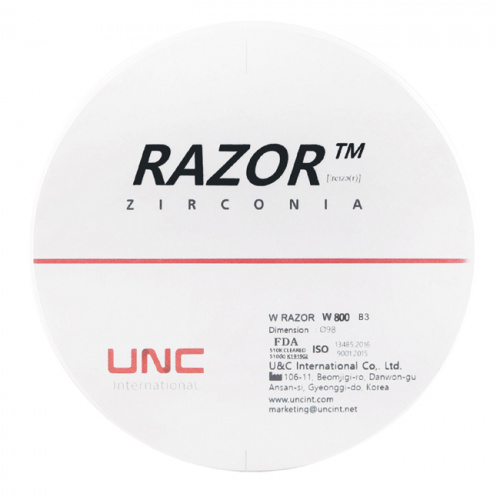 Диск циркониевый Razor 800, однослойный, размер 98х30мм, оттенок B3, UNC Inc (Корея) от Дентал-Ист